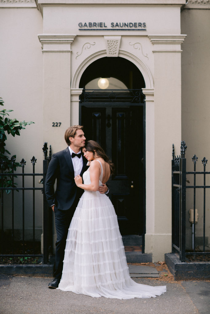 Bride and Groom. Bride wears Benita gown by Holly Butler.